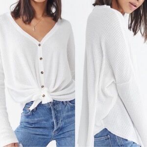 Urban Outfitters | White Jojo Oversized Thermal Button-Front Top Size XS